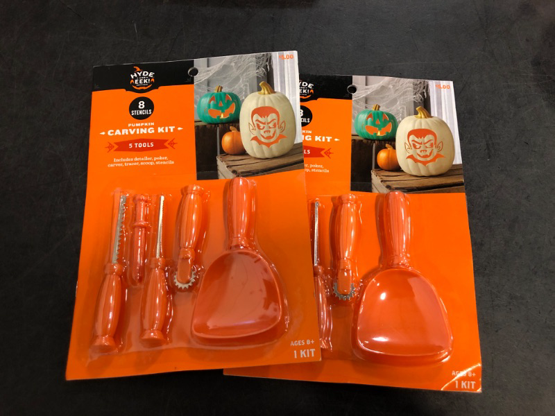 Photo 1 of 2 HYDE and EEK Pumpkin Carving KIt 5 Tools 8 Stencils Halloween Kids Crafts