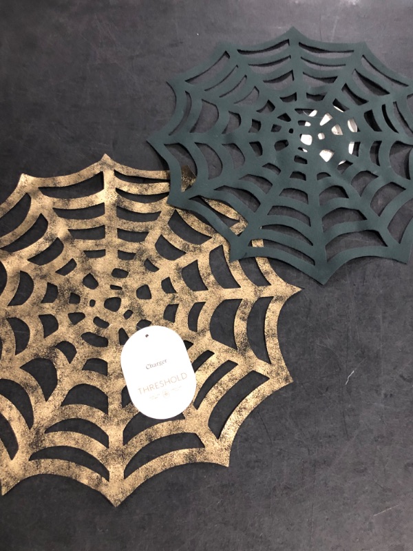 Photo 1 of 2 Faux Leather Charger Placemat - Threshold: Black Spiderweb Design, Halloween Decor, 15"x15" Novelty Shape