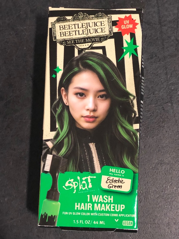 Photo 1 of Electric Green Splat 1-Wash Temporary Hair Dye, Beetlejuice Beetlejuice