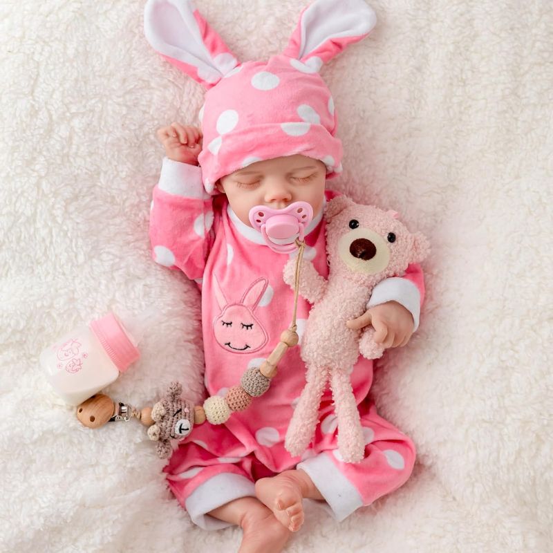 Photo 1 of Realistic Reborn Baby Dolls Girl - 18 Inches Lifelike Full Vinyl Real Life Baby Doll with Feeding Accessories, Gift Toy Set for Age 3+ Kids, Elderly, Collectors