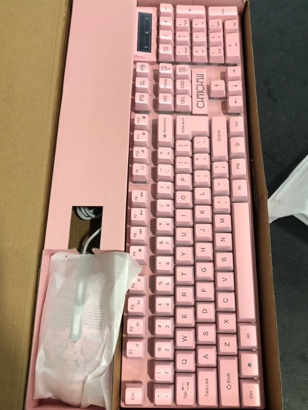 Photo 1 of CHONCHOW Pink Gaming Keyboard and Mouse Combo with led, 104 Keys Wired Light Up Keyboard and Colorful Mouse for PC Laptop Computer PS4 Xbox, 19 Keys Anti-Ghosting, Multimedia Keys, Number Pad