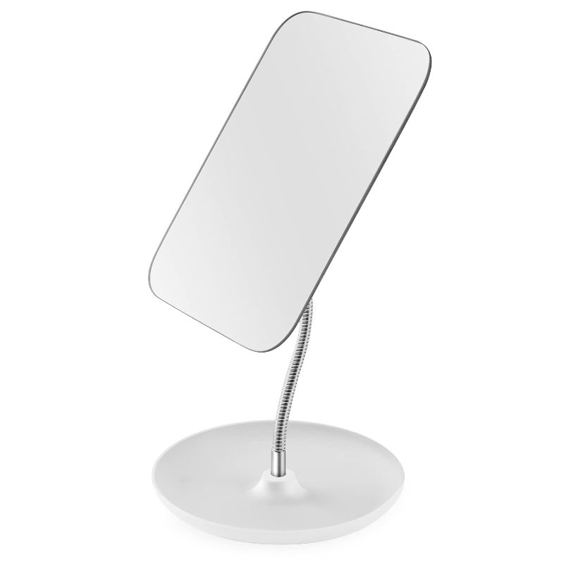 Photo 1 of LFOYOU Table Vanity Mirror with Stand - Makeup Mirror for Desk - Adjustable Flexible Gooseneck, 360°Rotation Folding Portable Bathroom Shaving Cosmetic Mirror Square