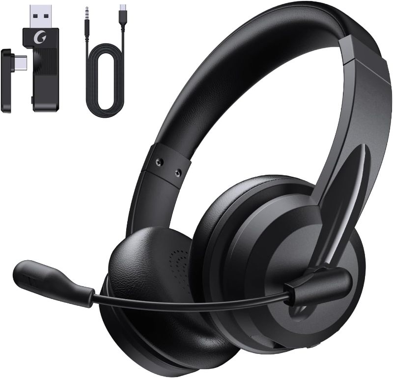 Photo 1 of Wireless Headset with Mic for Work with AI Noise Cancelling Mic for Clear Calls, Bluetooth V5.3 Headphones with Microphone to USB A/C Dongle & Mic Mute for Computer Laptop PC iPhone(PINK)