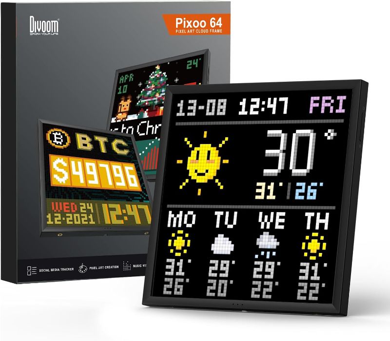 Photo 1 of Divoom Pixoo-64 - WiFi Pixel Cloud Digital Picture Frame with APP Control,64 X 64 LED Panel Display Frame for Gaming Room Decoration/Social Media Fans Counter