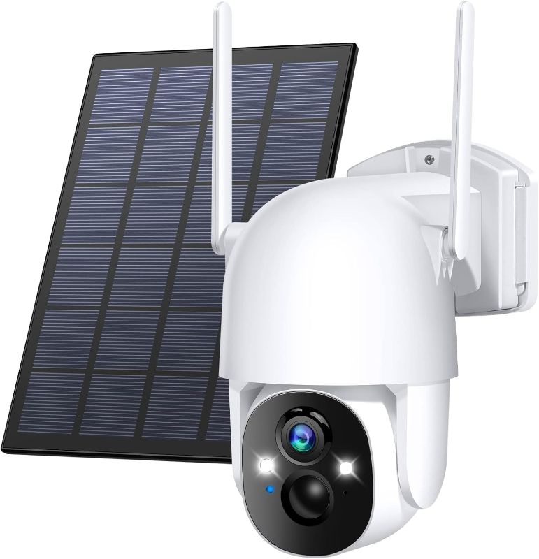 Photo 1 of Solar Security Cameras Wireless Outdoor, Wireless Cameras for Home/Outdoor Security, 355°PTZ, 3MP 2K FHD WiFi Camera with Spotlight, Motion Detection, Siren, Color Night Vision, SD/Cloud