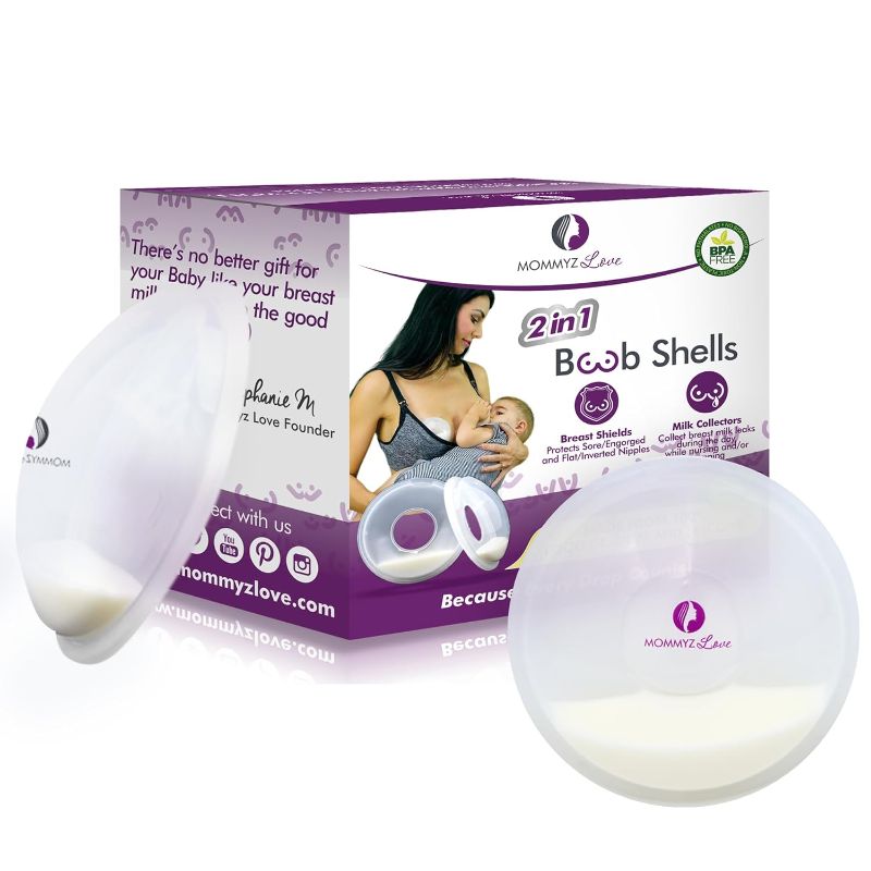 Photo 1 of Mommyz Love Breast Shells & Milk Catcher for Breastfeeding No Plugs - Breast Milk Catcher to Relieve & Protect Cracked Sore & Engorged Nipples - Breast Shells Milk Collector for Leaking Milk (2 Pack)