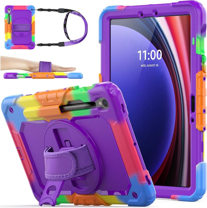 Photo 1 of SEYMAC stock Case for Samsung Galaxy Tab S10 FE / S9 / S9 FE 5G Tablet Case Protective with Screen Protector, Pencil Holder, 360 Rotate Stand, Hand Strap, Shoulder Strap, Purple