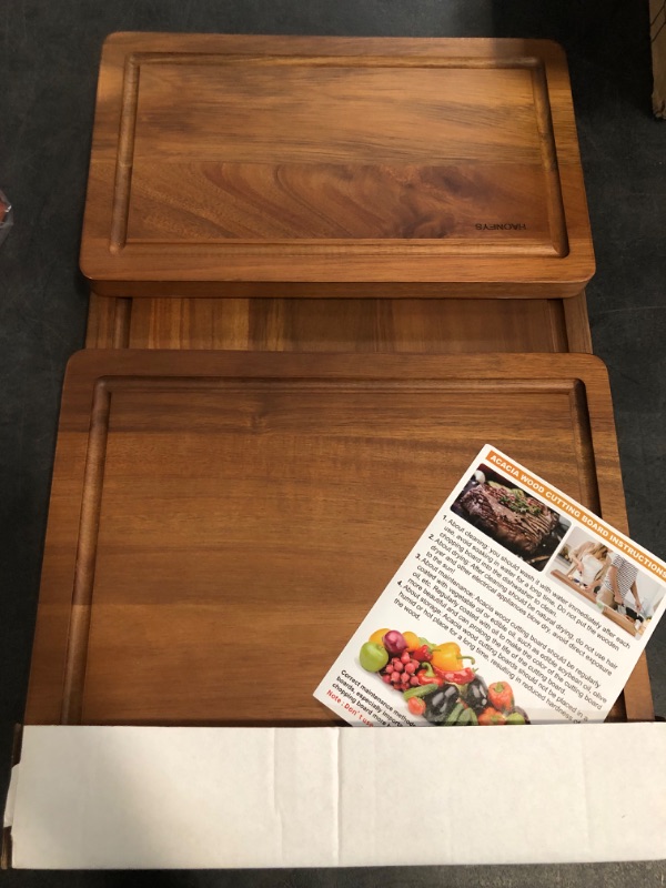 Photo 1 of Acacia Wood Cutting Boards for Kitchen, Solid Wooden Cutting Board Set of 3, Charcuterie Board, Large Chopping Board for Meat, Cheese, Fruit, Vegetables (17x12, 12x10, 12x7 inch)