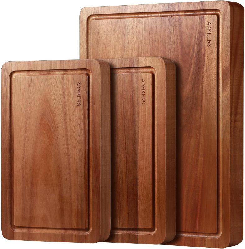 Photo 1 of Acacia Wood Cutting Boards for Kitchen, Solid Wooden Cutting Board Set of 3, Charcuterie Board, Large Chopping Board for Meat, Cheese, Fruit, Vegetables (17x12, 12x10, 12x7 inch)