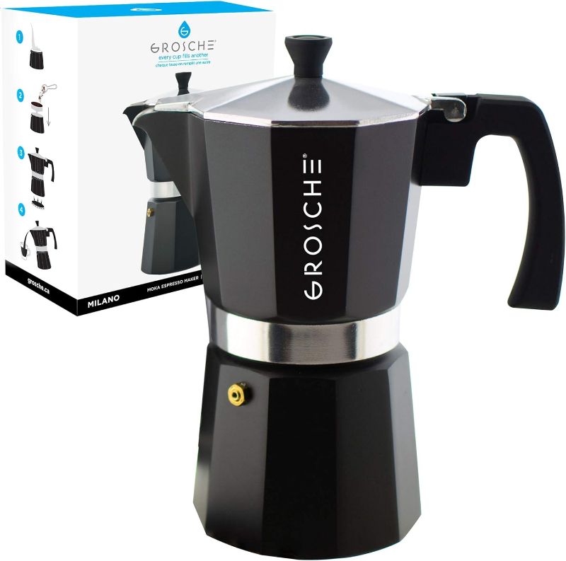 Photo 1 of GROSCHE Milano Stovetop Espresso Maker Moka pot 12 espresso Cup - 23.6 fl oz, Black, Cuban Coffee Maker Stove top coffee maker Moka Italian espresso greca coffee maker brewer percolator