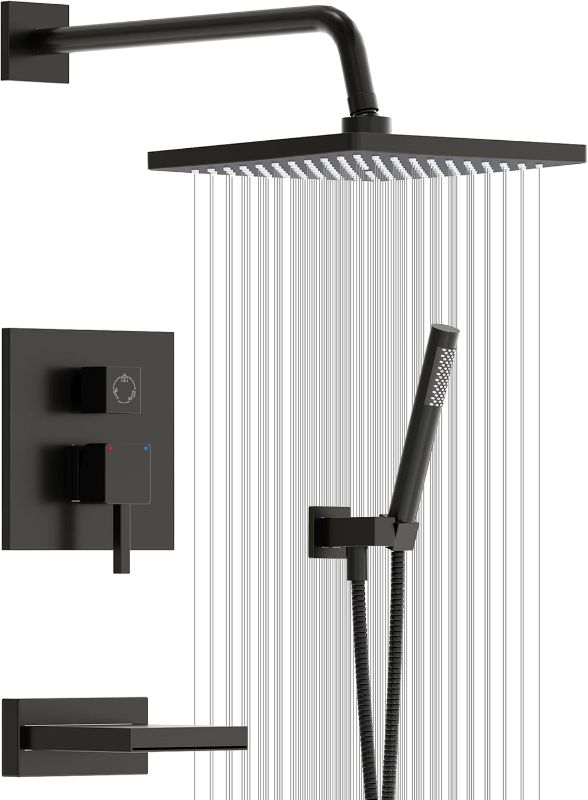 Photo 1 of Esnbia Shower System with Tub Spout,Black Bathtub Shower Faucet Set,10 Inches Rain Shower Heads with Handheld Spary Combo, Tub Shower Kit with 3-Way Shower Valve, Matte Black