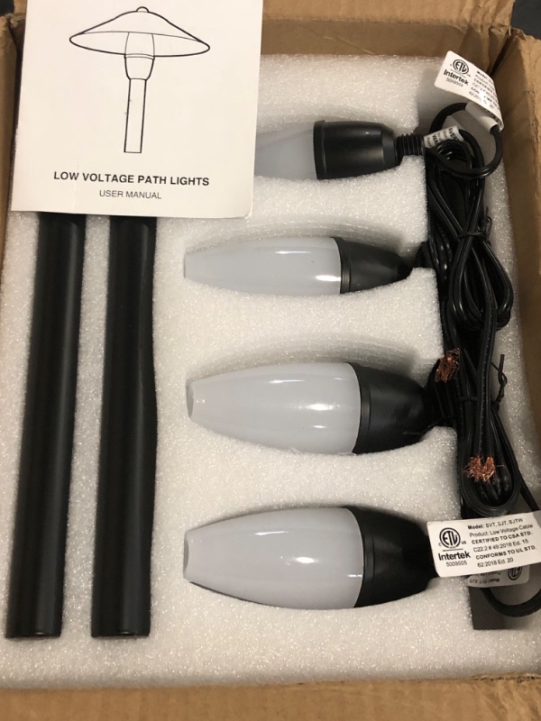 Photo 1 of Low Voltage Landscape Lighting, 27V Waterproof Pathway Lights Low Voltage Landscape Lights 2W 3000K Outdoor Garden Light for Walkway Driveway Yard Backyard ETL Listed Adapter, 4 Pack