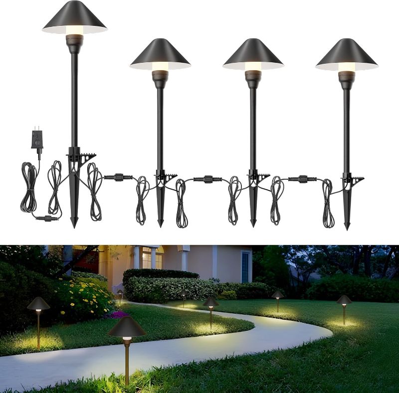 Photo 1 of Low Voltage Landscape Lighting, 27V Waterproof Pathway Lights Low Voltage Landscape Lights 2W 3000K Outdoor Garden Light for Walkway Driveway Yard Backyard ETL Listed Adapter, 4 Pack