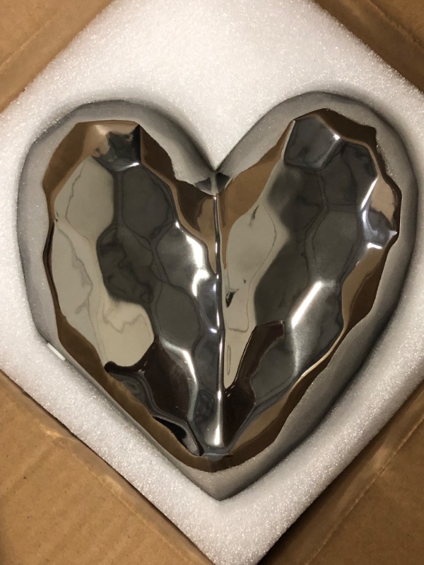 Photo 1 of Deco 79 Porcelain Ceramic Heart Decorative Sculpture Dimensional Angled Origami Inspired Home Decor Statue, Accent Figurine 8" x 3" x 8", Silver