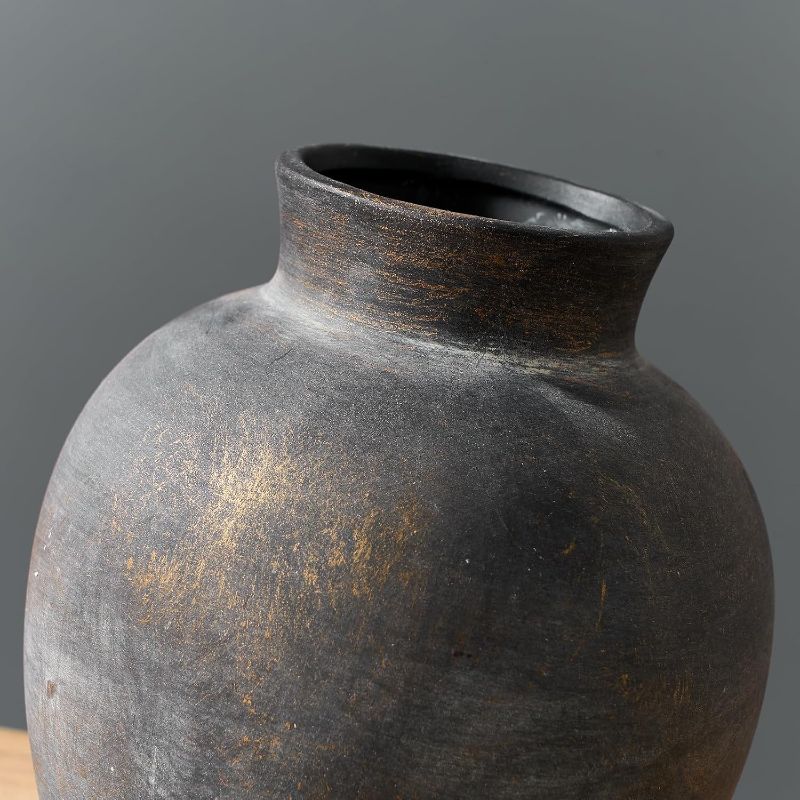 Photo 1 of SIDUCAL Ceramic Decorative Flower Vase | 6 Inch Pottery Rustic Farmhouse | Boho | Terracotta Vase for Home Decor, Table, Living Room, Bathroom, Shelf, Mantel Decoration, Bronze