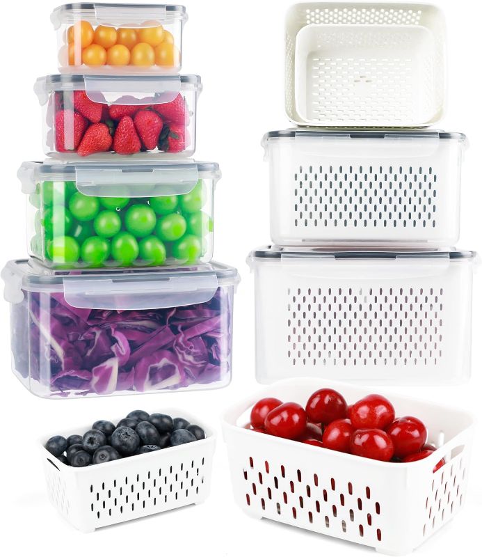 Photo 1 of 6 PCS Fruit Storage Containers for Fridge - Fruit Containers for Refrigerator with Removable Colander - Airtight Food Storage Container Keep Produce Vegetables Berry Fresh Longer