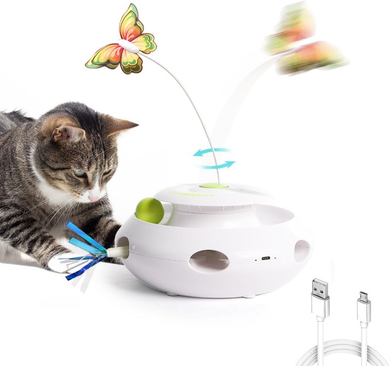 Photo 1 of ALL FOR PAWS 3 in 1 Interactive Cat Butterfly Flutter Toy with Rolling Balls, Poping Feather Toy Automatic Kitten Spinner Toys, Mental Stimulation for Indoor Cats, USB Rechargeable Kitty Toys