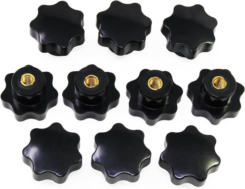 Photo 1 of OCR 10Pcs M6 7 Star Knob Knurled Thread Clamping Knob, Star Shape Hand Knobs Black Plastic Screw-On Clamping Star Knob Handle