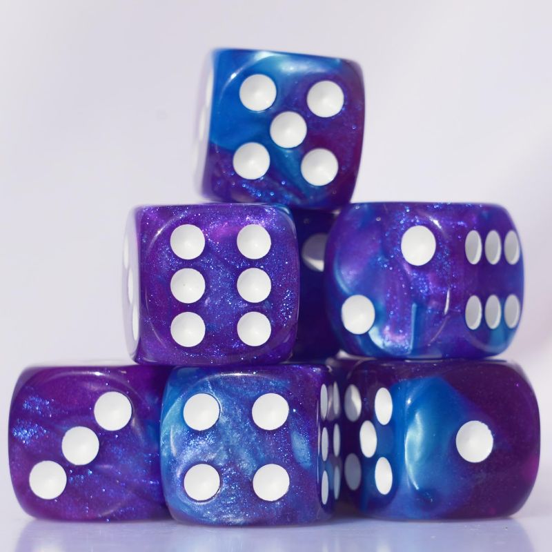 Photo 1 of 10 PC D6 dice 16mm Acrylic Dice Set for RPG MTG DND Dice Table Games and Board Games (Purple + Blue