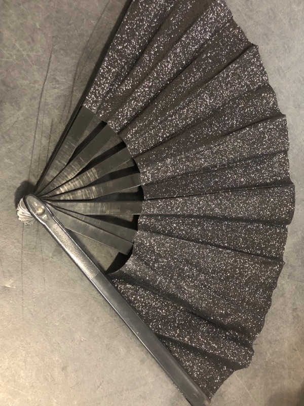 Photo 1 of Black Large Folding Hand Rave Fan, Oversized 13" Chinese/Spanish Fans Hand Fans Foldable & Big Nylon-Cloth Vintage Retro Fabric Tai Chi Kung Fu Fan for Festival Gift with Thickened Frame