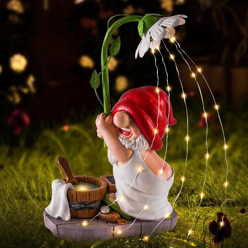 Photo 1 of WINTS Garden Gnomes Outdoor Statue with Solar Lights for Porch Patio Yard Outdoor Decor