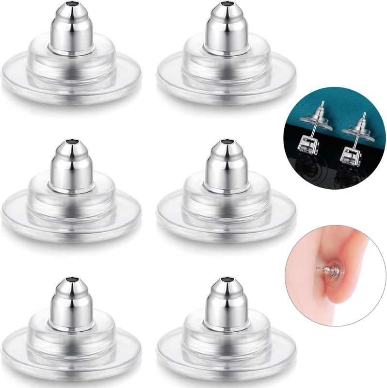 Photo 1 of 3-Pairs 925 Sterling Silver Earring Backs Replacements for Diamond Studs,14K White Gold Plated Hypoallergenic Secure Earring Backs (White Gold)