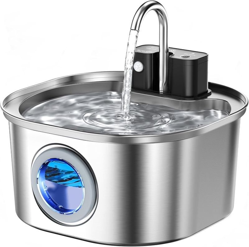 Photo 1 of Voluas Stainless Steel Cat Water Fountain-Wireless Pet Water Fountain Battery Operated,108oz/3.2L, Automatic Water Dispenser for Dogs with Quiet Pump,Easy Clean BPA-Free for Cats, Dogs, Multiple Pets