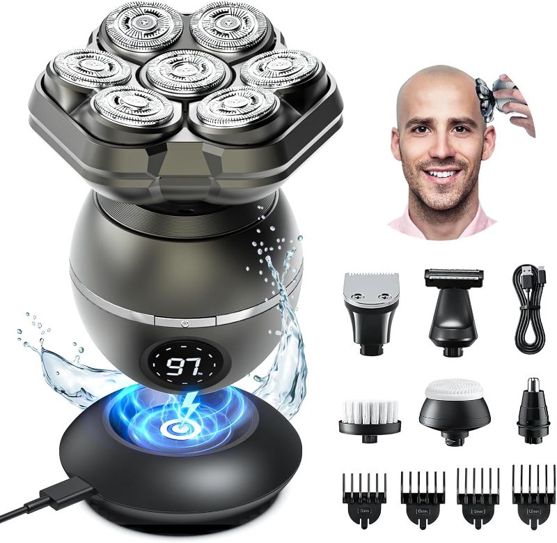 Photo 1 of Head Shavers for Bald Men, 7D Magnetic Bald Head shavers Waterproof Mens Head Shaver for Wet/Dry Use, LED Display Electric Razor Type-C Wireless Charging, 360°Close Shave for Men