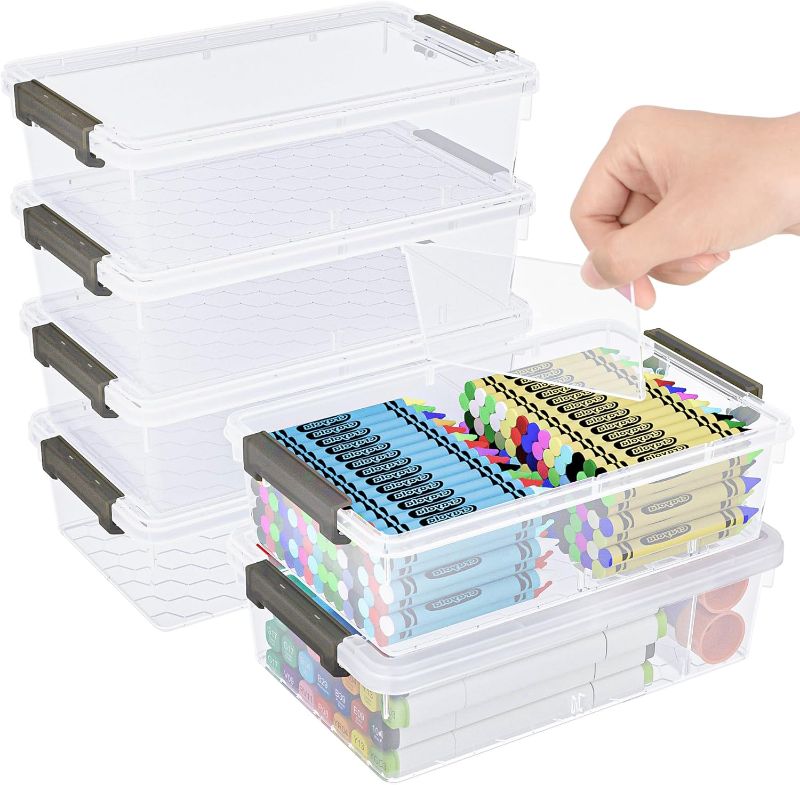 Photo 1 of 6 Pack Extra Large Pencil Box with Removable Divider, Thickened Pencil Case Bulk, Clear Crayon Marker Organizer Stackable Plastic Small Storage Containers for Pen Craft School Supplies(Grey)