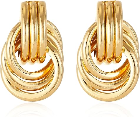 Photo 1 of 14K Gold Knot Earrings for Women Gold Silver Earrings Heart Link Drop Dangle Earring Chunky Gold Knotted Statement Jewelry