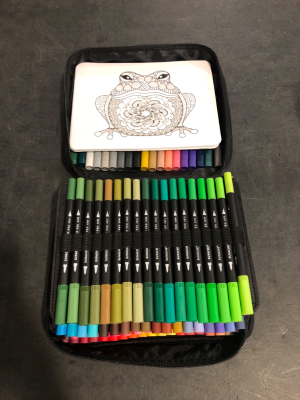 Photo 1 of Art Supplier Dual Brush Markers Pens, 110 Artist Coloring Marker Set, Fineliner & Brush Tip Pen with Premium Case for Adults Coloring Books & Kids Journal, Drawing, Doodlin