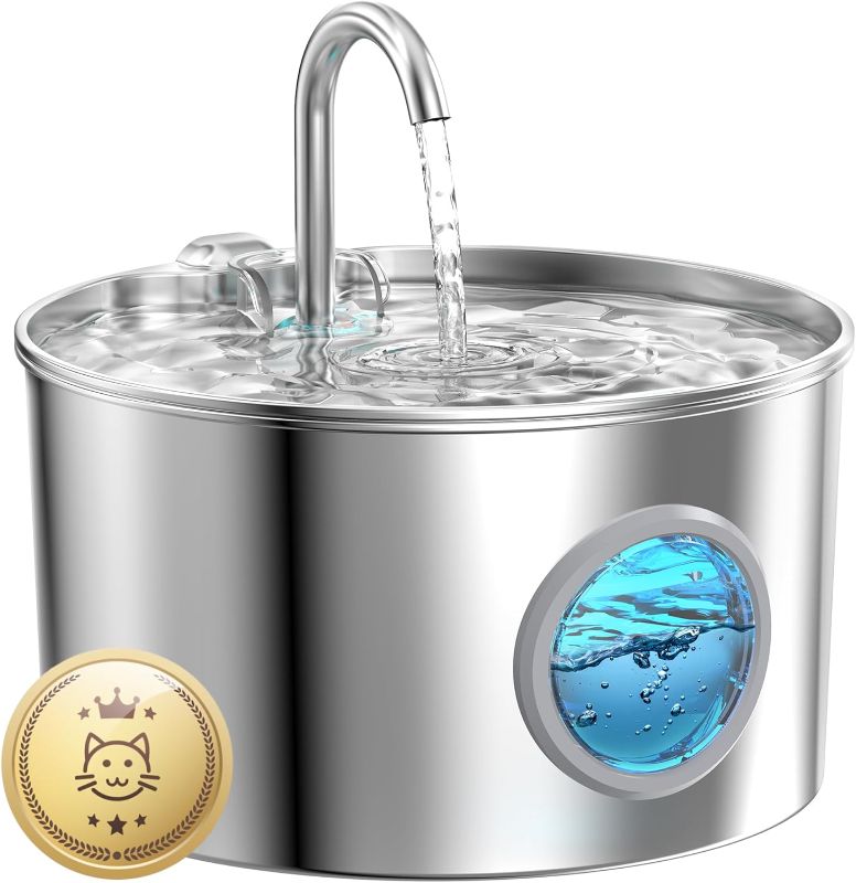 Photo 1 of Cat Water Fountain Stainless Steel: 74oz/2.2L Cat Fountain for Drinking - Pet Water Fountain for Cats Inside - Quiet Cats Water Bowl Dispenser - Kitty Drinking Fountains - for Pets& Small Animals