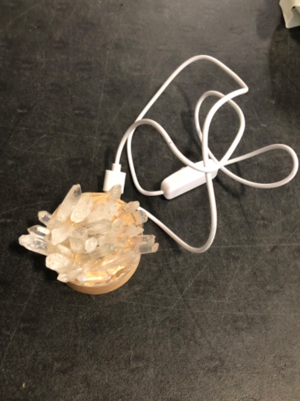 Photo 1 of Crystal Amethyst Night Light, LED Illuminated Natural Gemstone, Resin Display Base, (White)
