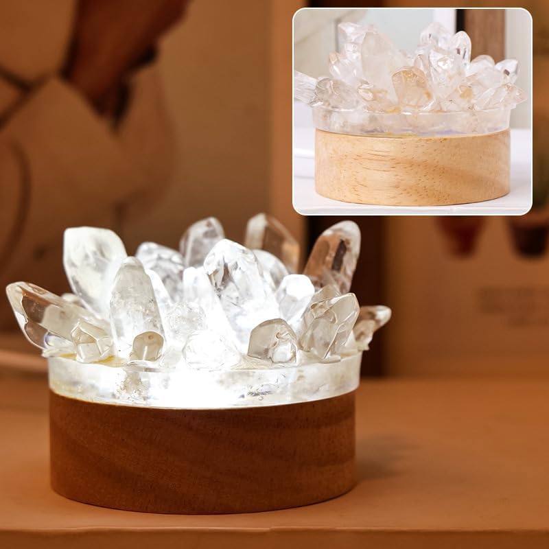 Photo 1 of Crystal Amethyst Night Light, LED Illuminated Natural Gemstone, Resin Display Base, (White)