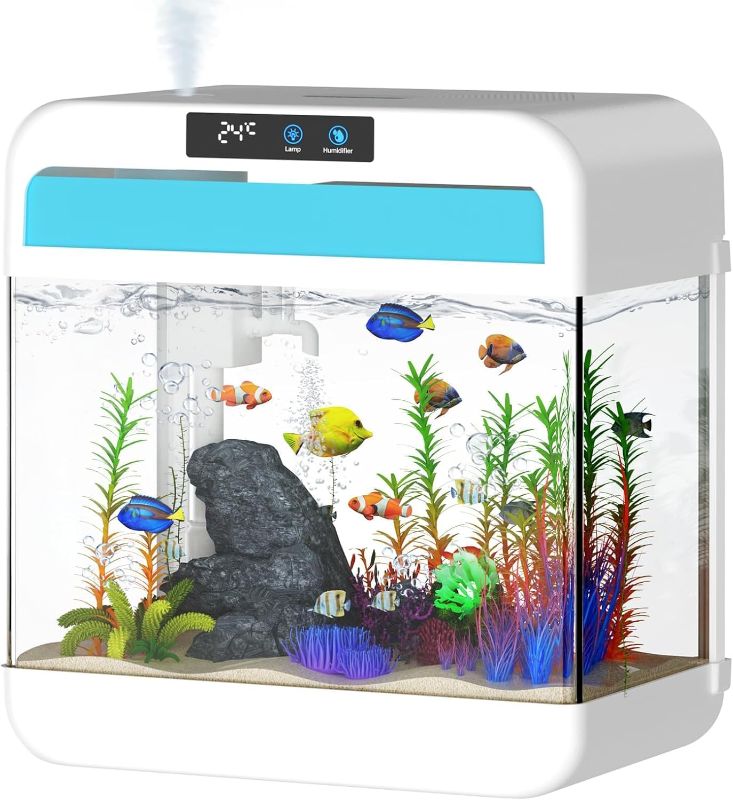 Photo 1 of Fish Tank Aquarium 2.2 Gallon with Humidifier 7 Color Auto-Looping Light, Fish Bowl with 3 in 1 Pump - Filteration & Oxygenation & Circulation, Temperature Display, HD Float Glass, Thickened Base