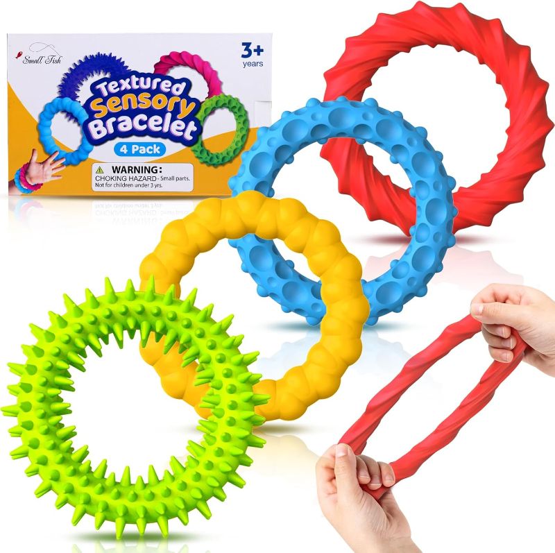 Photo 1 of Sensory Fidget Toys for Kids Adults - 4 Pack Stretchy Fidget Bracelet | Texture & Calming Autism Sensory Toys for Special Needs Autistic Children | Calm Down Toy for Toddler Girls Boys