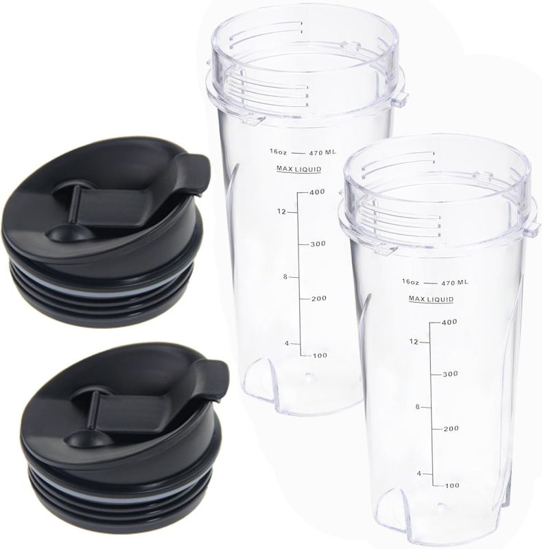 Photo 1 of 16oz Replacement Cups for Ninja QB3001SS Fit Compact Personal Blender, Single Serve 16-Ounce Cup Set for Ninja BL770 BL780 BL660 Professional Blender, with Seal Lids- 2 Pack