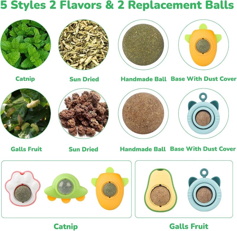 Photo 1 of Cat Nip Ball for Kitty Nip Toys for Indoor Kitten Toy That Stick On Wall 5 Piece(3 Catnip,2 Worm Gall) with 2 Replacement Catnip Balls As Present