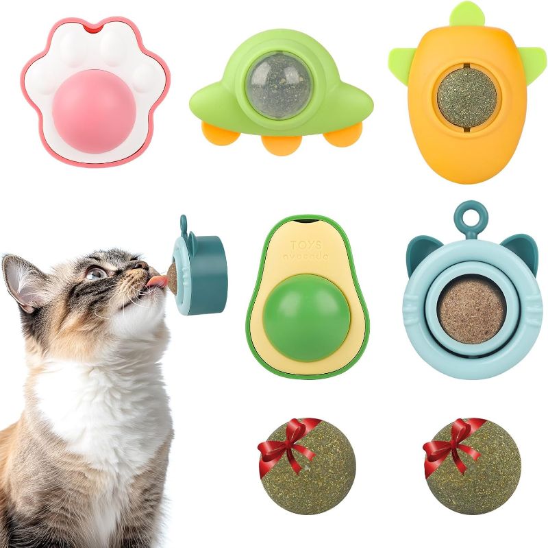 Photo 1 of Cat Nip Ball for Kitty Nip Toys for Indoor Kitten Toy That Stick On Wall 5 Piece(3 Catnip,2 Worm Gall) with 2 Replacement Catnip Balls As Present