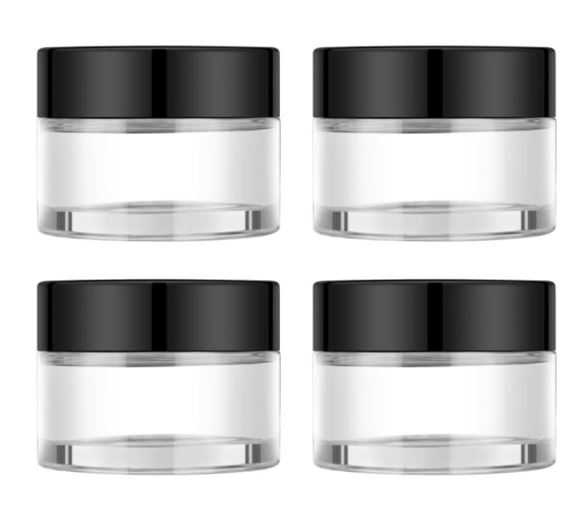 Photo 1 of 4 Pack 1oz Small Glass Containers with Lids, Glass Jars with Black Lids & Stickers, Mini Reusable Empty Container for Creams, Lotion, Cosmetic