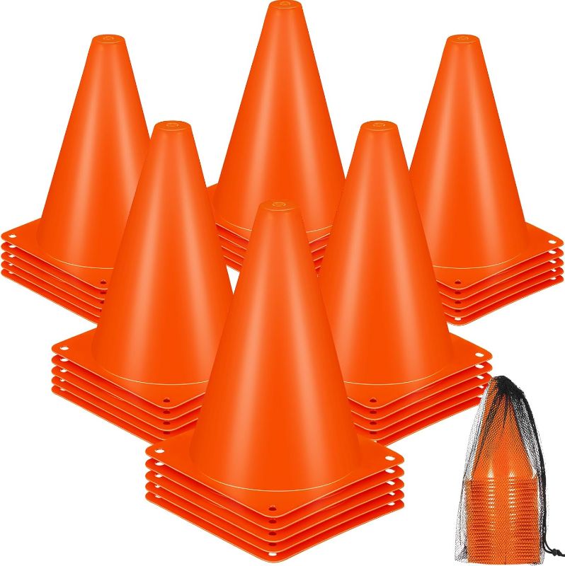 Photo 1 of 12 Plastic Traffic Cones Sports Training Agility Marker Mini Cones for Soccer, Skating, Football, Basketball, Indoor and Outdoor Games Sports Practice Equipment