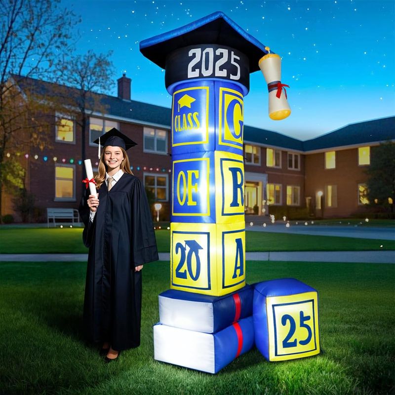 Photo 1 of 8FT Gaint Graduation Inflatable Decorations, Class of 2025 Blow Up Yard Inflatable Decorations Graduation Cap with 6 LED Lights, 2025 Grad Decor for Indoor & Outdoor Garden Yard & Event Decor,Lawn