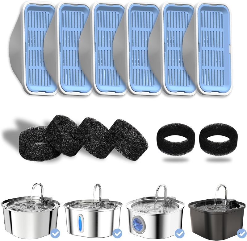 Photo 1 of Cat Water Fountain Replacement Filters & Pre-Filter Sponges for 3.2L/108oz Automatic Pet Fountain, Dog Water Dispenser – 6 Pack Filters & 6 Pre-Filter Sponges