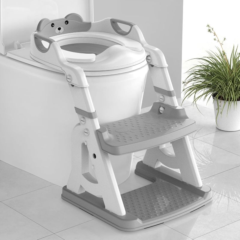 Photo 1 of Potty Training Seat, Upgrade 2 in 1 Potty Training Toilet for Toddler, Toddler Toilet Seat for Boys Girls with Splash Guard, Anti-Slip Pad and Step Stool (Grey)