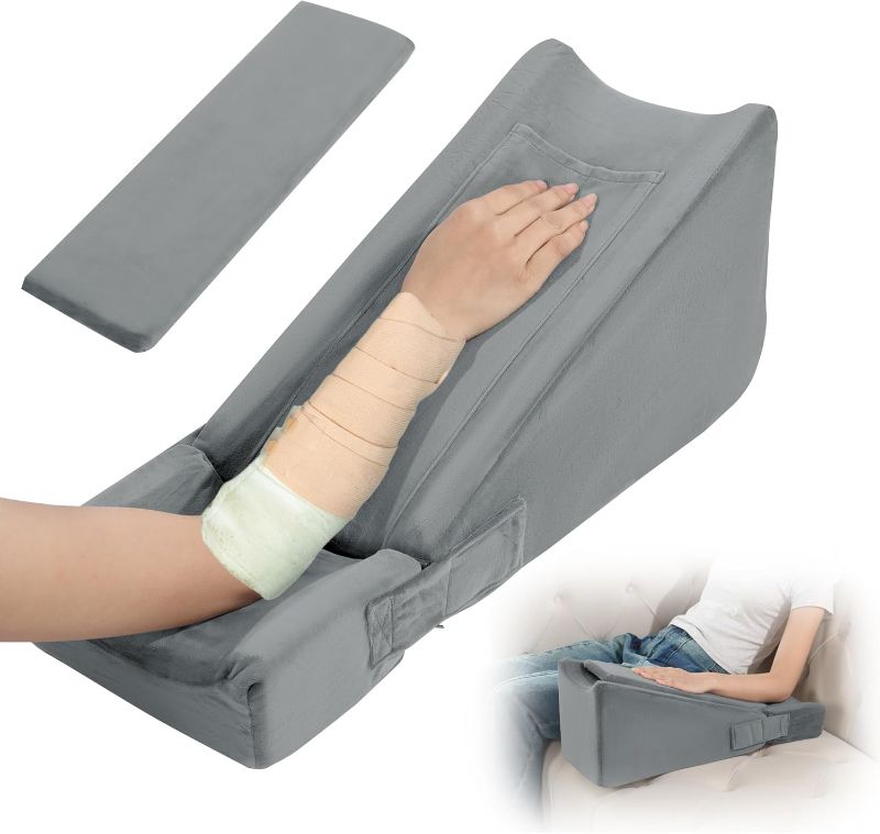 Photo 1 of BALAPET Arm Pillow, Soft Ergonomic Support Arm Elevation Pillow, Elbow Rest Wedge Pillow with Pocket, Comfortable Arm Pads for Sleeping & Resting(Gray)