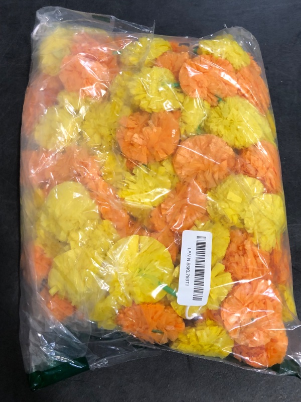 Photo 1 of 5 PC - 4.5 feet Marigold Garland Halloween Diwali Pooja Indian/American Wedding Party Mantle Decoration Faux Artificial Floral String Christmas Fall Festival Spring Bush Floral Decor - Mango & Yellow