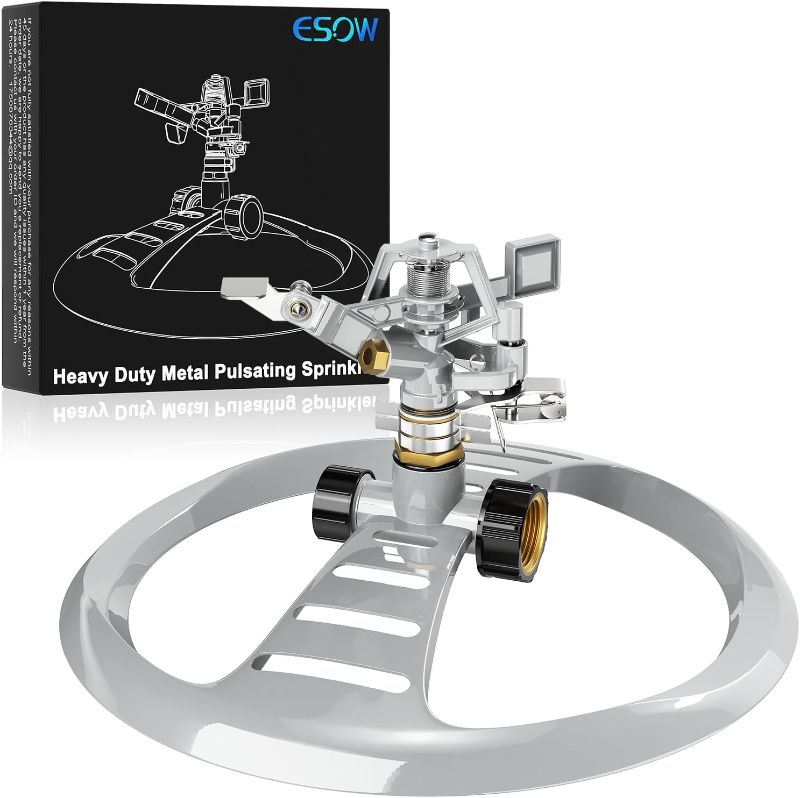 Photo 1 of ESOW Metal Pulsating Sprinkler with Heavy Duty Metal Base, Garden Lawn Sprinkler 360 Degree Rotating with Adjustable Spray Pattern for Garden Lawn, Outdoor, Water Coverage up to 5,800 Sq.