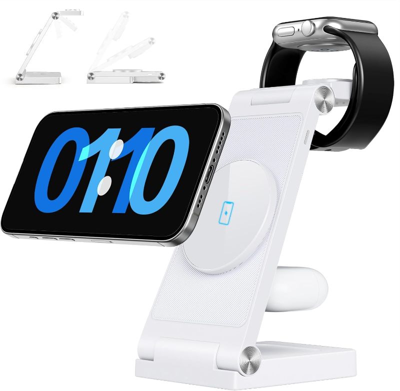 Photo 1 of 2025 Traveling Wireless Mag-Safe Fast Charging Station,Magnetic 3 in 1 Charger with Light for iPhone 16 15 14 13 12 Pro Max Plus,Apple Watch Series & Air pods 4 3 2 Pro-Gifts for Wife & Husband