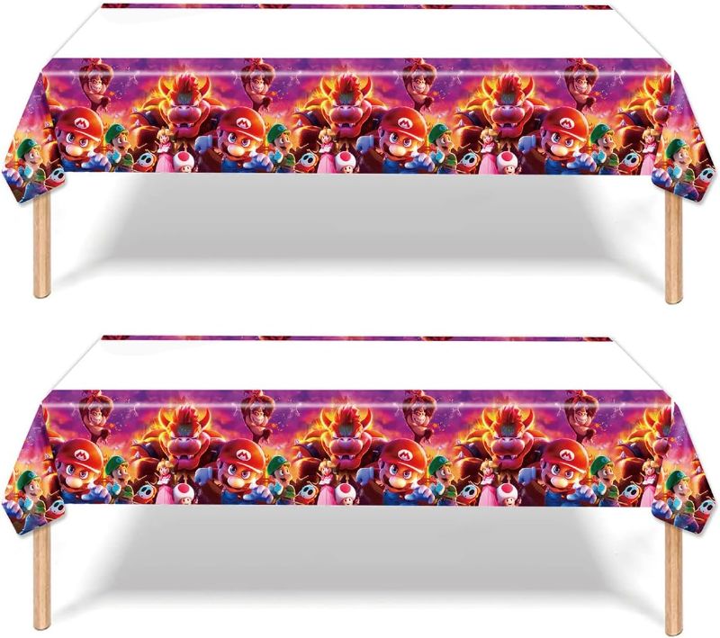 Photo 1 of 2Pcs Mario Move Tablecloth Disposable Tablecover Birthday Party Supplies for Kid Boy Baby Shower Rectangle Tables 70"X42"