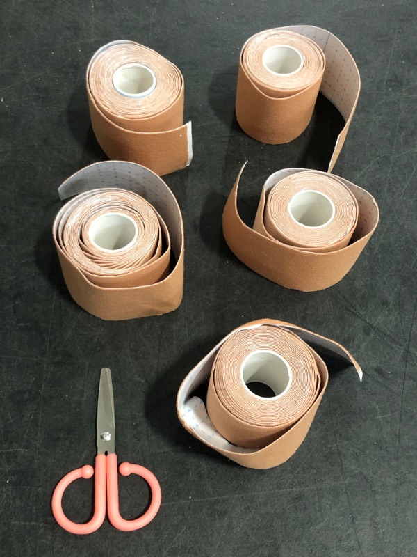 Photo 1 of 5 Rolls Kinesiology Tape, 2 inch x 16.4 Feet Waterproof Athletic Tape, Uncut Kinetic Tape, Muscle Tape, Sports Tape, Knee Tape for Exercise and Daily Use - Skin Color